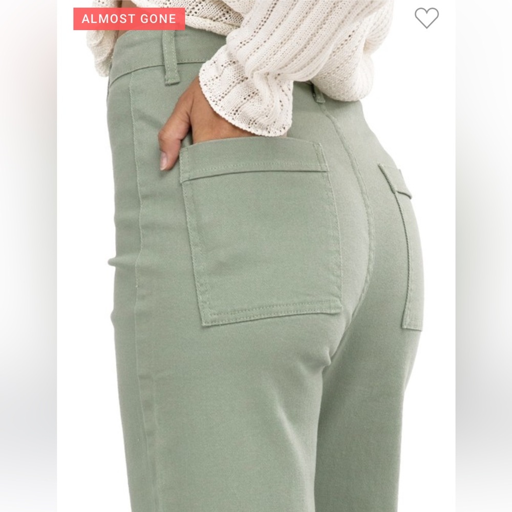#193 Color almond Stretch high rise wide leg cropped denim jean - Picture 2 of 4